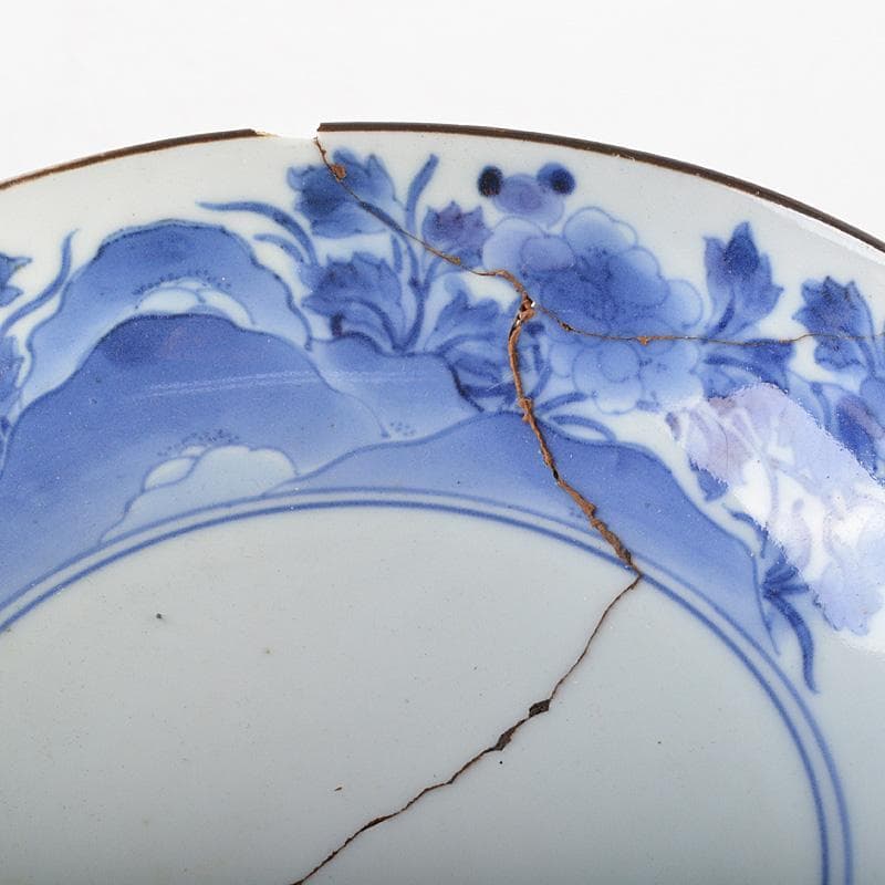 伊万里焼　古伊万里　染付　花文鉢　金継ぎ直し　桐箱付　V　R5888