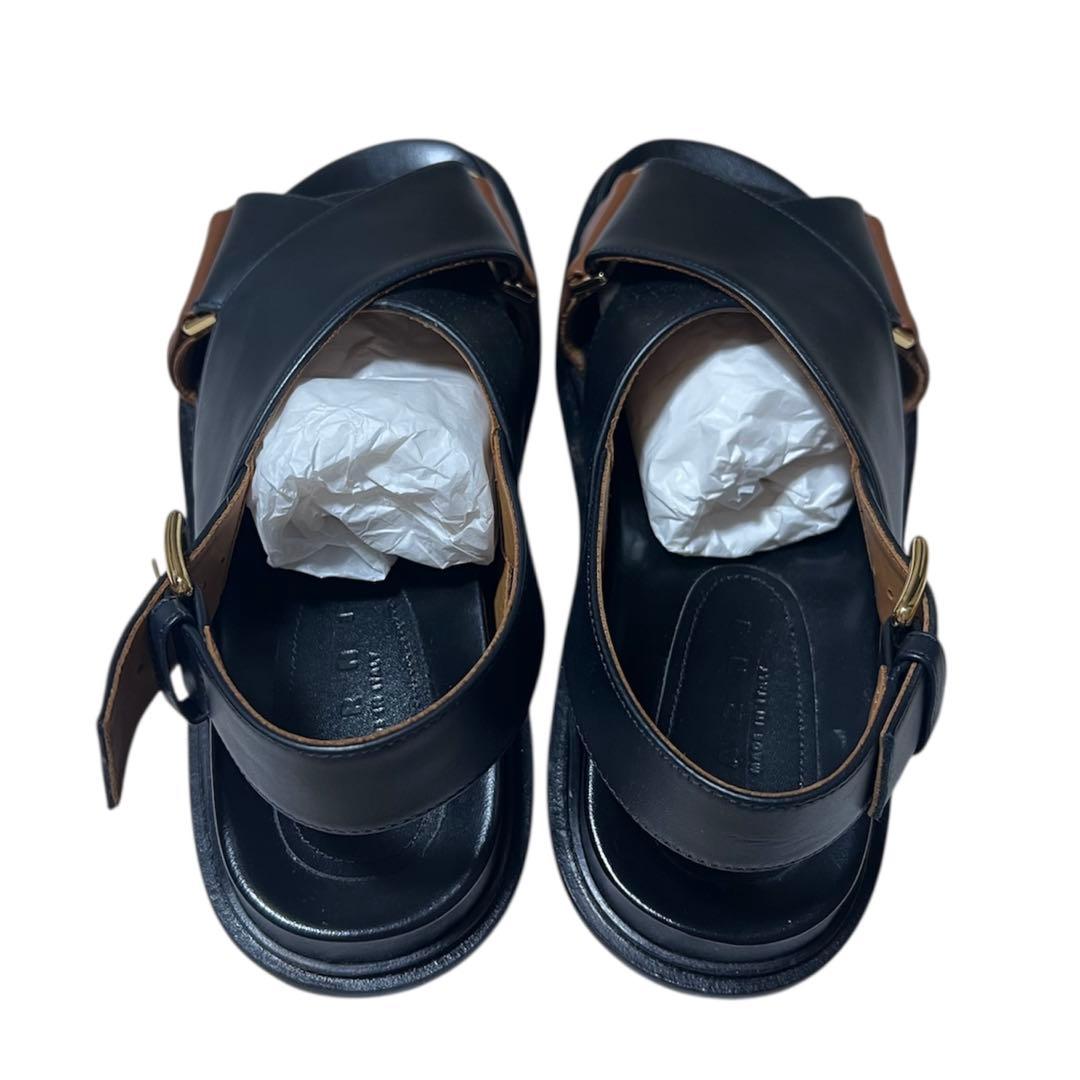 MARNI レザー クロスサンダル ブラック 38