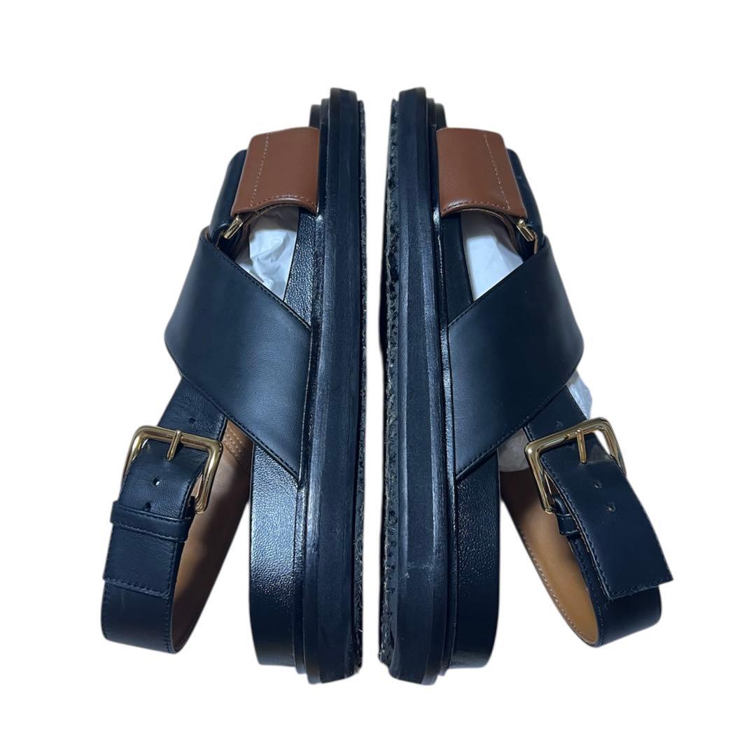 MARNI レザー クロスサンダル ブラック 38