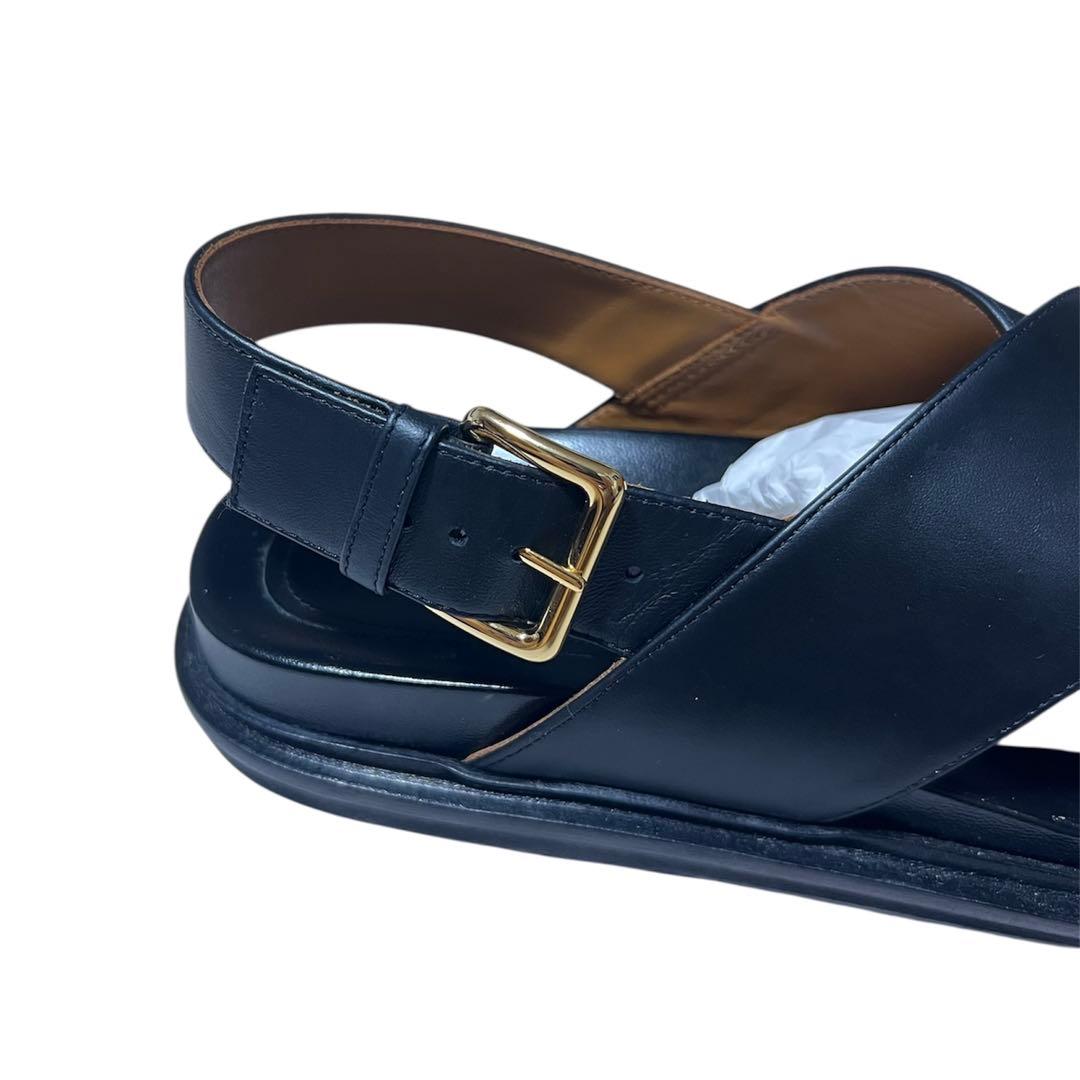 MARNI レザー クロスサンダル ブラック 38