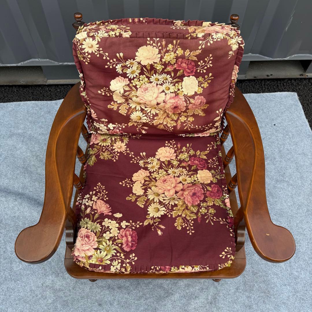 花柄 クッション 木製 アンティーク調 一人掛けチェア カリモク風