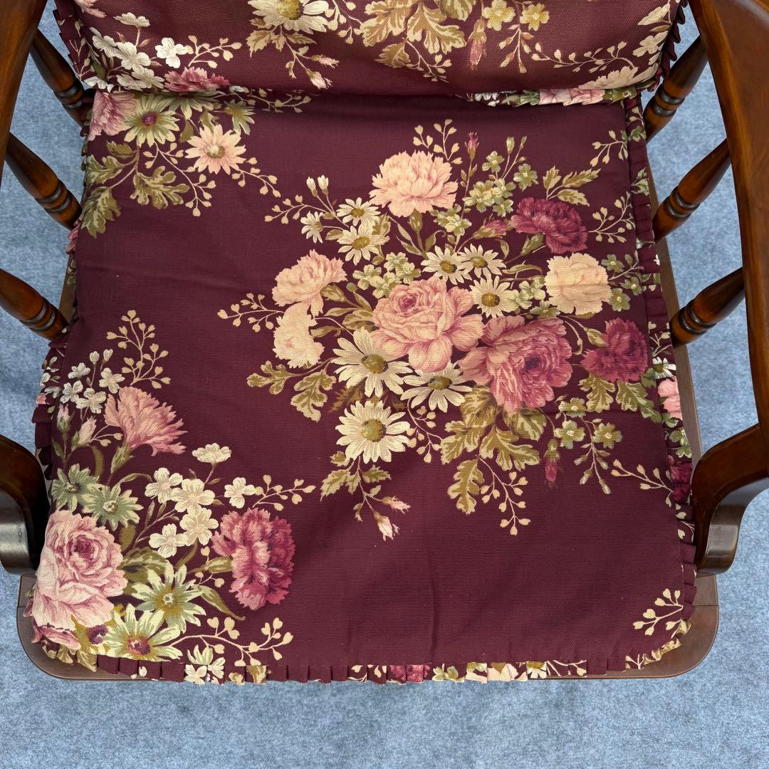 花柄 クッション 木製 アンティーク調 一人掛けチェア カリモク風