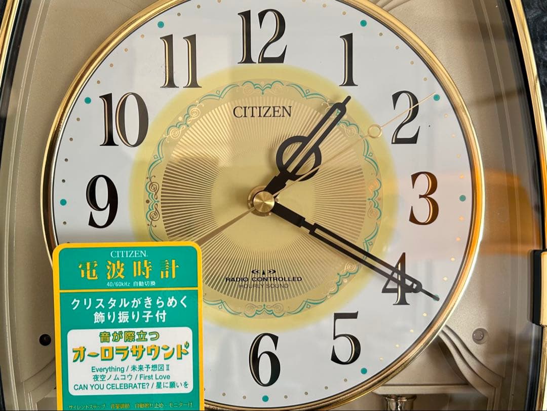 CITIZEN メロディ電波時計 飾り振り子　4MN413 青木目光沢仕上