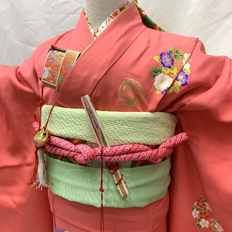 506ag55□七五三 七歳 女児 着物&袋帯&長襦袢 金彩 束ね熨斗□状態良好