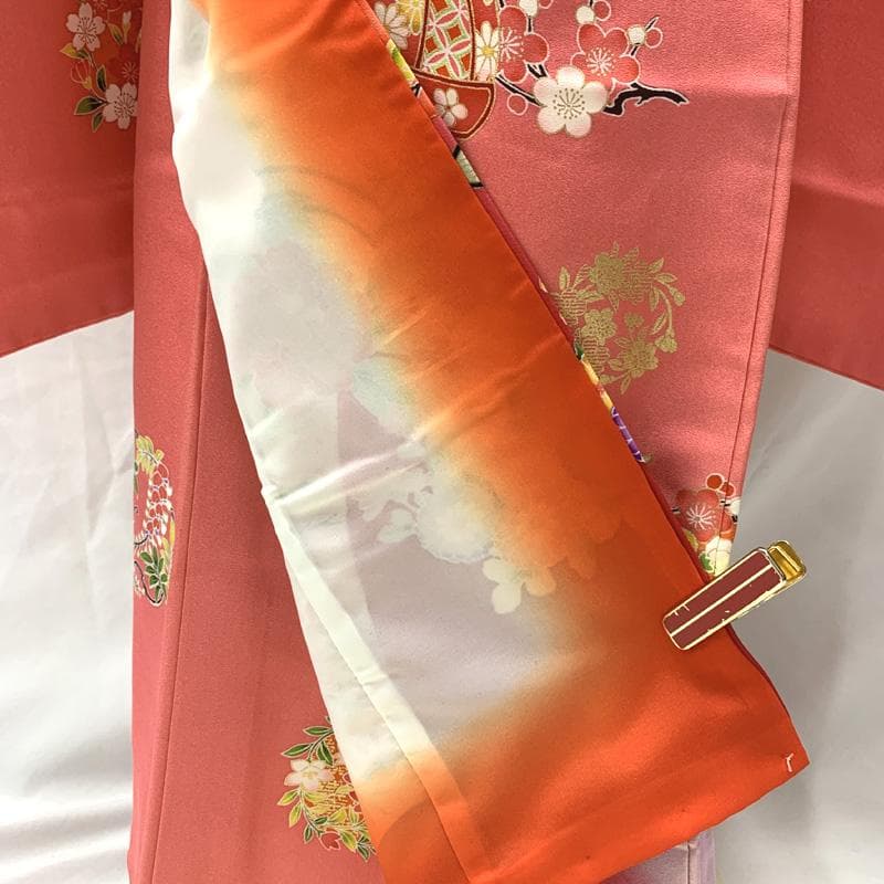 506ag55□七五三 七歳 女児 着物&袋帯&長襦袢 金彩 束ね熨斗□状態良好