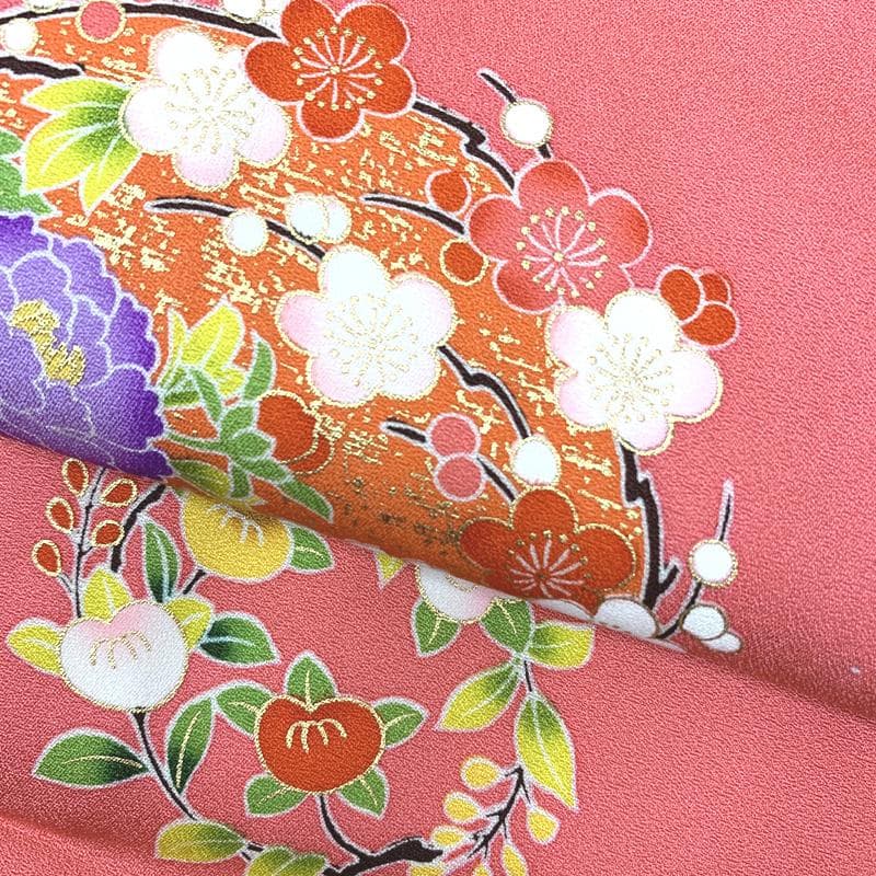 506ag55□七五三 七歳 女児 着物&袋帯&長襦袢 金彩 束ね熨斗□状態良好