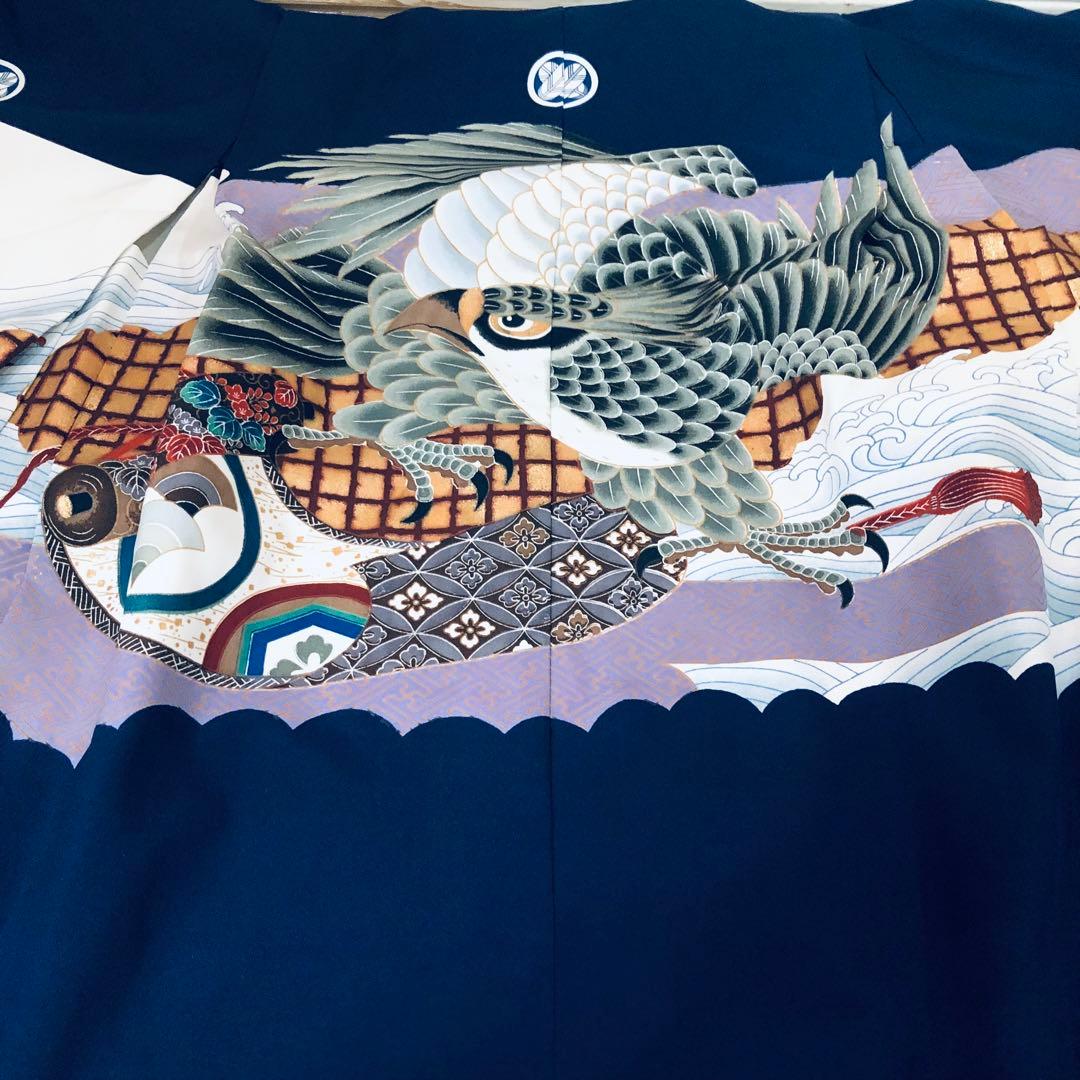 七五三　男の子‼️祝着・羽織・袴セット　鷹扇子波花文金彩⭐︎完全フルセット