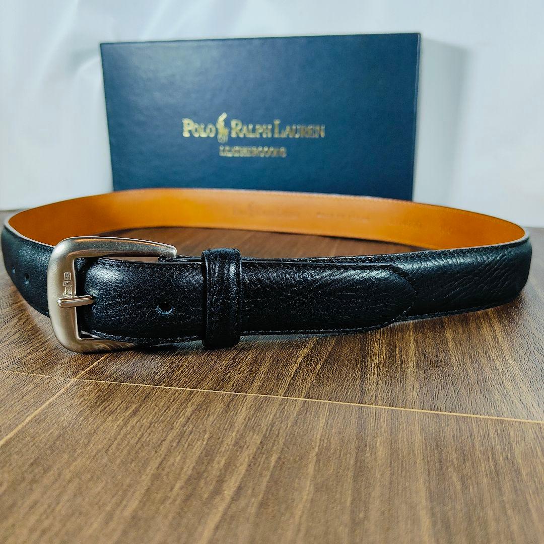 【新品未使用 箱付き】ポロラルフローレン　高級艶黒ドレスベルト　本革日本製正規品