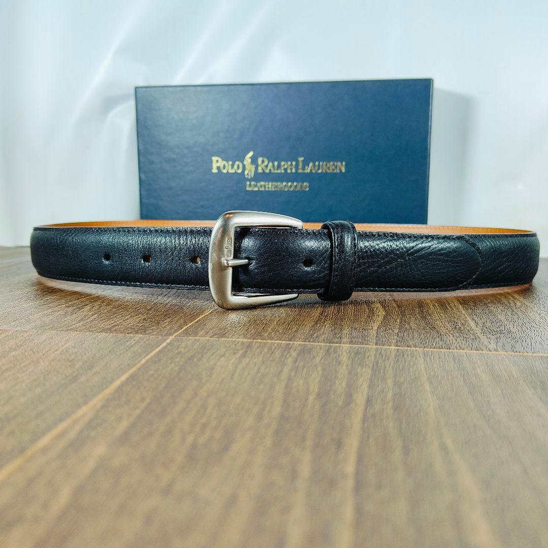 【新品未使用 箱付き】ポロラルフローレン　高級艶黒ドレスベルト　本革日本製正規品