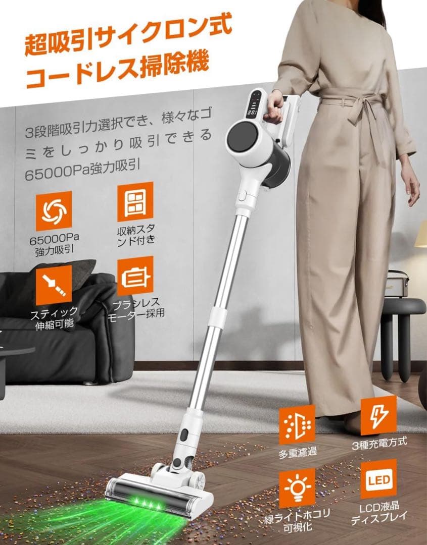 ⭐︎スティッククリーナー 収納充電スタンド付6.5KPa強力700W 1.2kg⭐︎