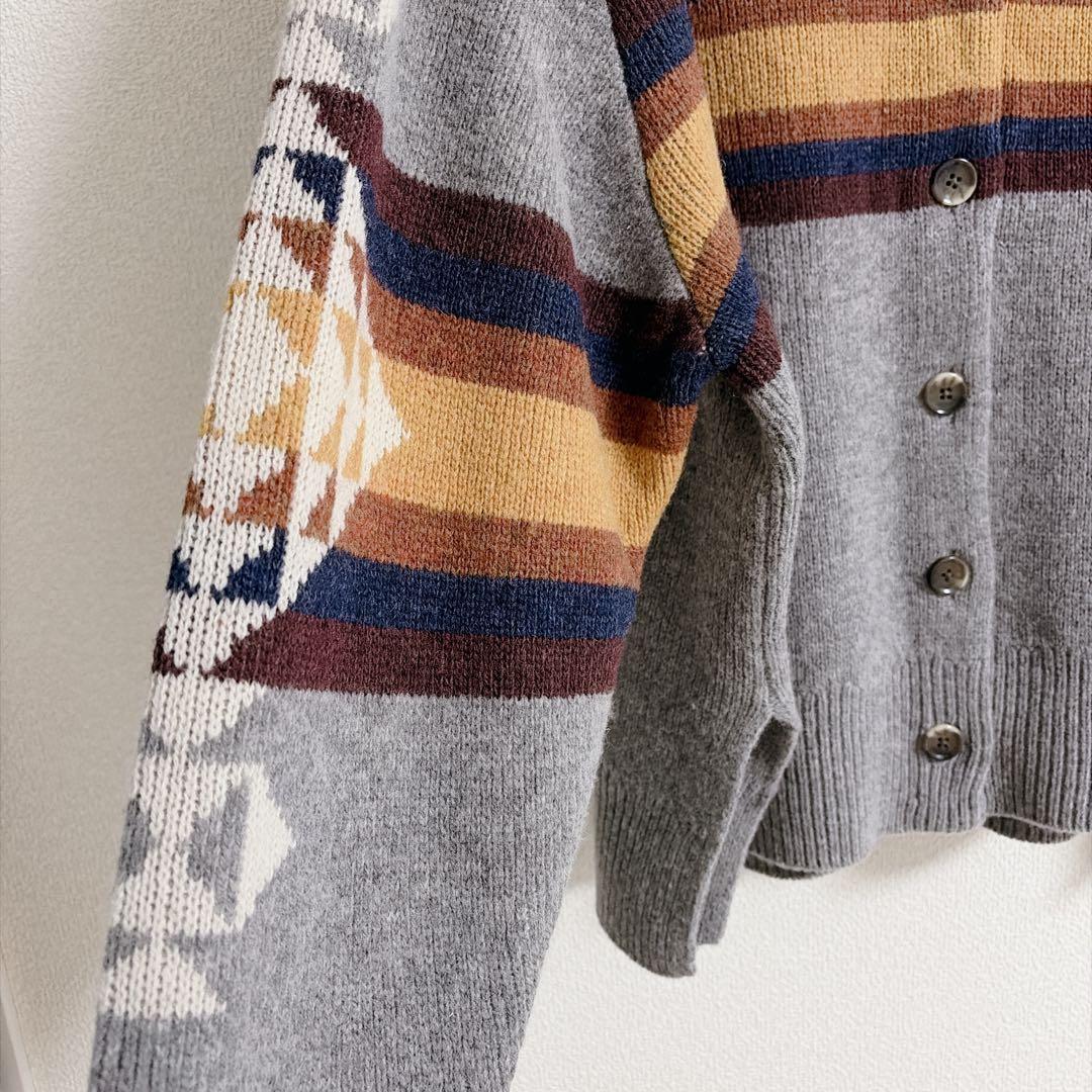 【新品未使用】ペンドルトン　カーディガン　ニット　グレー　毛　ネイティブ柄