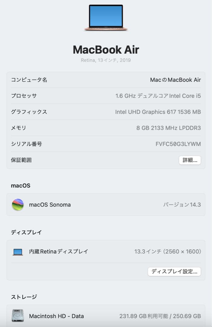 MacBook Air (Retina, 13-inch, 2019) ゴールド