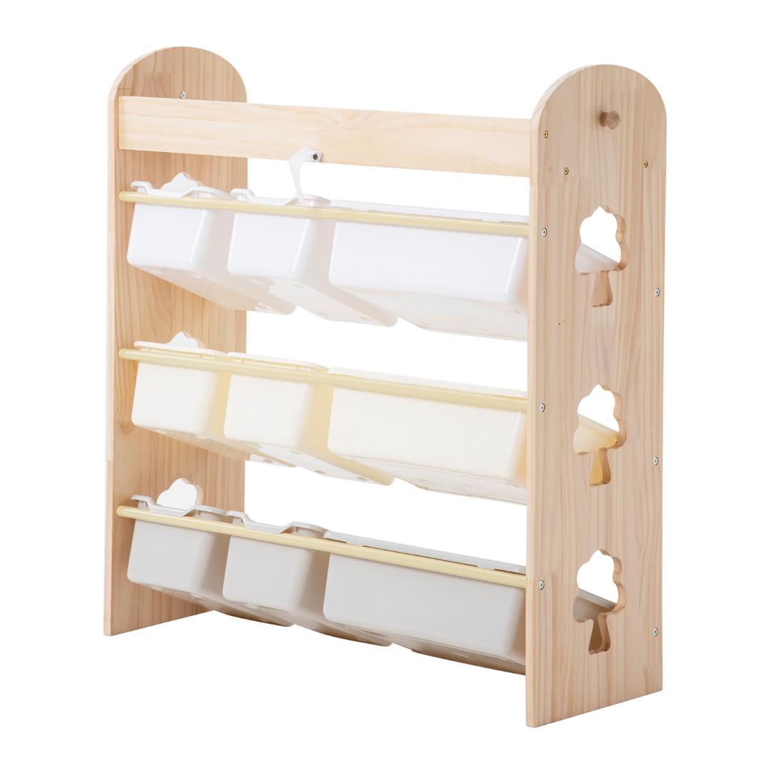 天然木 オモチャ収納 ラック おもちゃ箱 おしゃれ ワイドタイプ 大容量 絵本棚