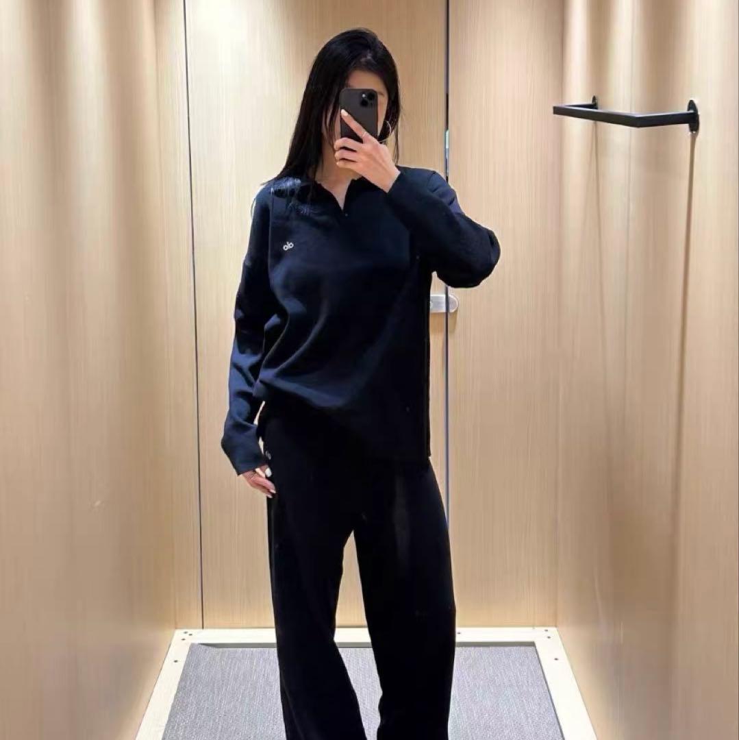 Alo Yoga ニットポロシャツ 上下 セット S ブラック