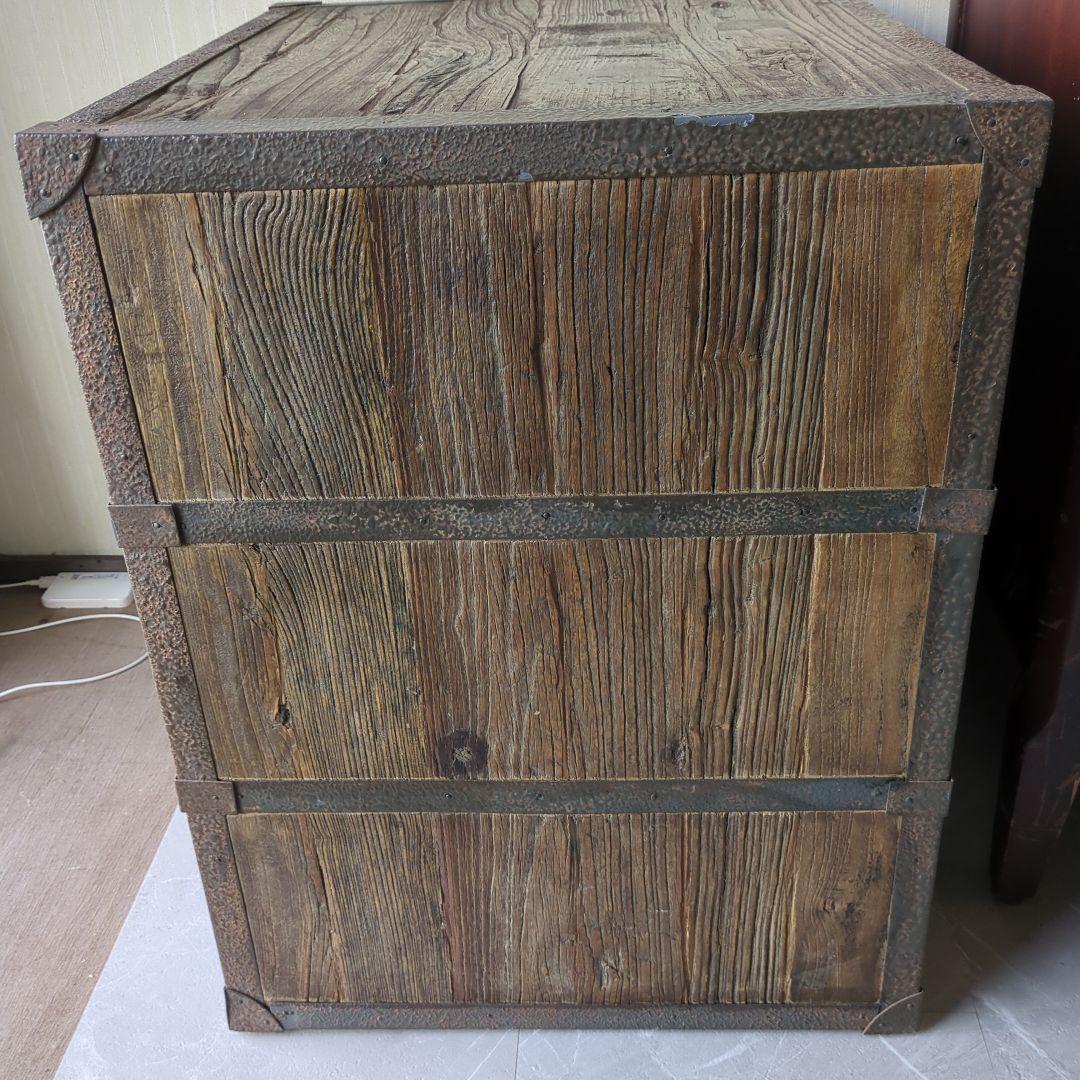 インダストリアル古材木製アイアン3段引き出しチェスト