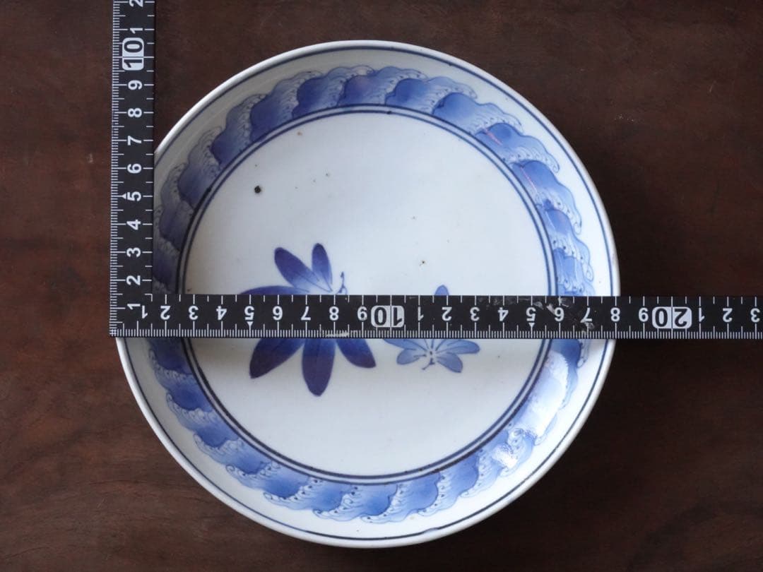江戸時代　前期　古伊万里　藍九谷　染付　波　紅葉文　皿　飾皿　額皿　6寸皿　食器