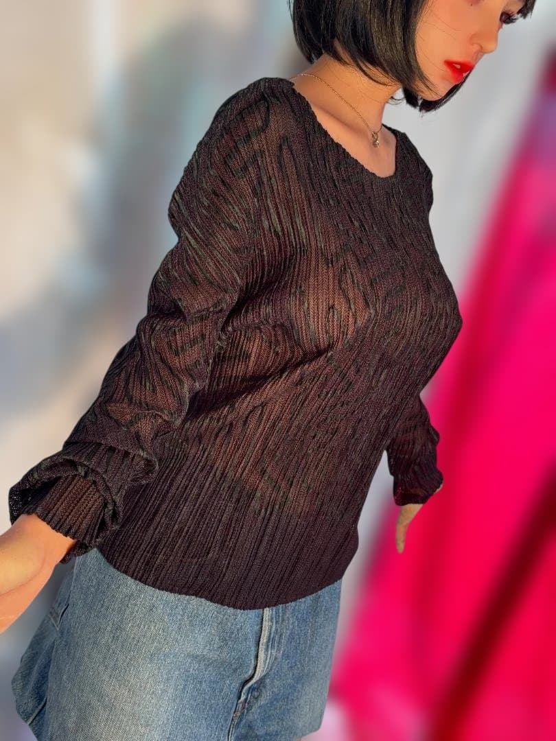 ISSEYMIYAKE プリーツ 透け感 ジグザグ模様 シャツ