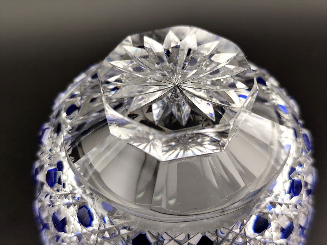 超希少品☆江戸切子 須田秀石 小鉢 瑠璃被 籠目紋（切子、江戸切子、薩摩切子）