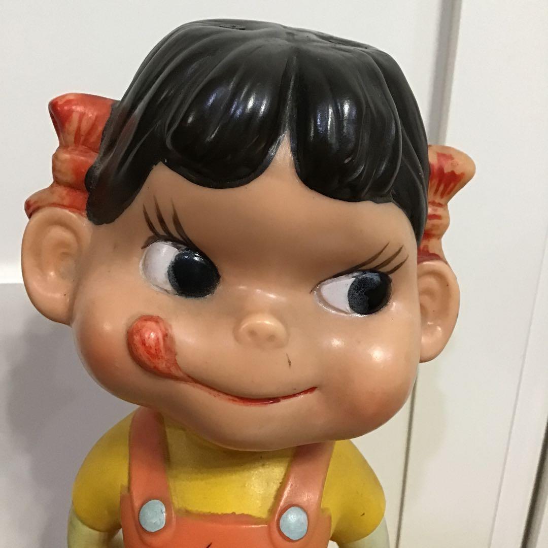 昭和レトロ　鉄製台座付き　首振り　手塗り　不二家ペコちゃん　 カウンター用