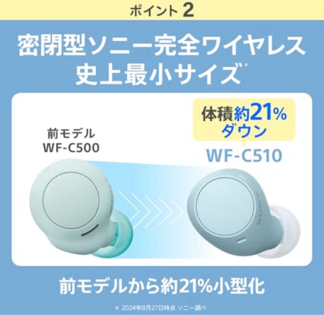 SONY 完全ワイヤレスイヤホン WF-C510 軽量小型　防滴　ホワイト