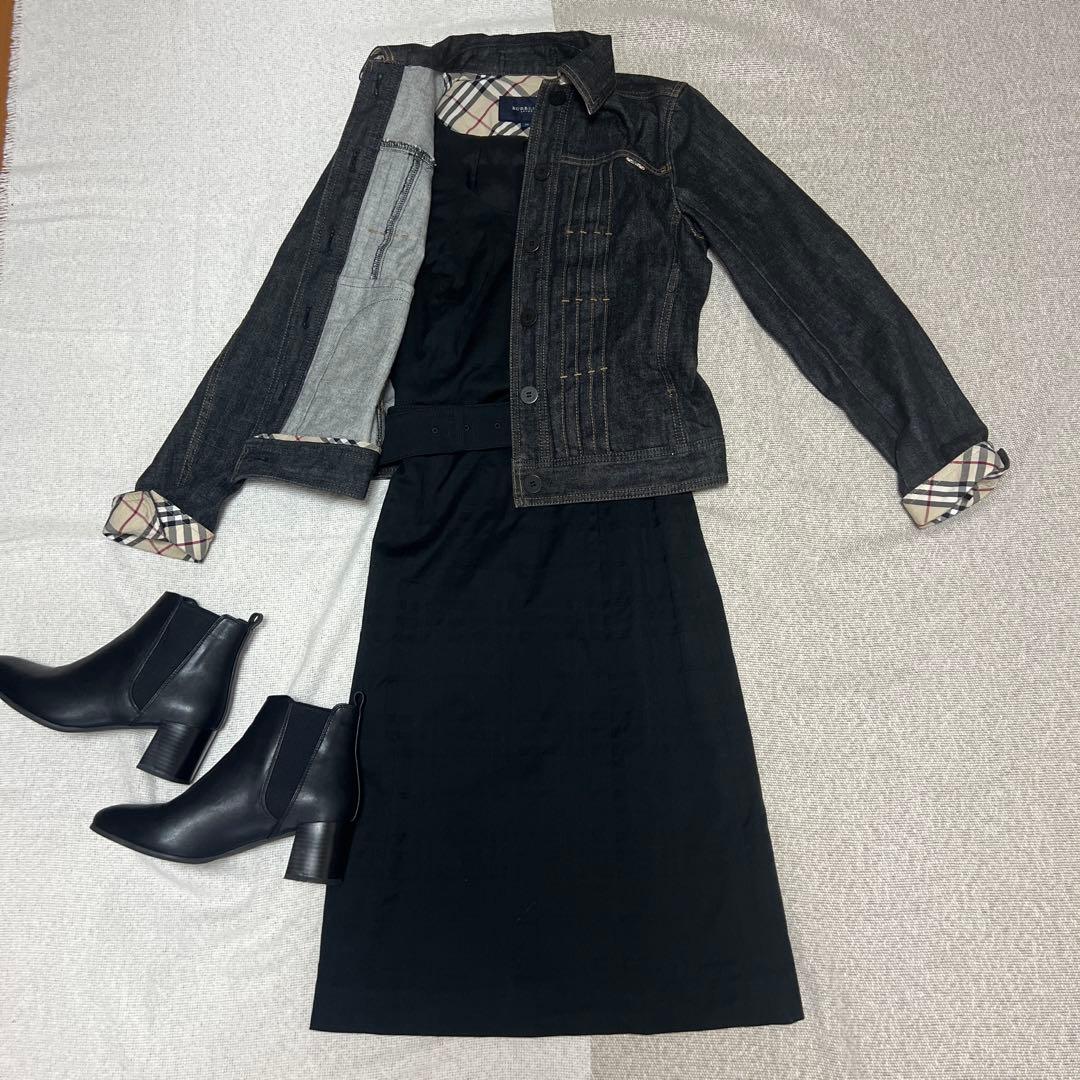 【美品】BURBERRYLONDONシャドーチェックワンピースワンピース 黒38