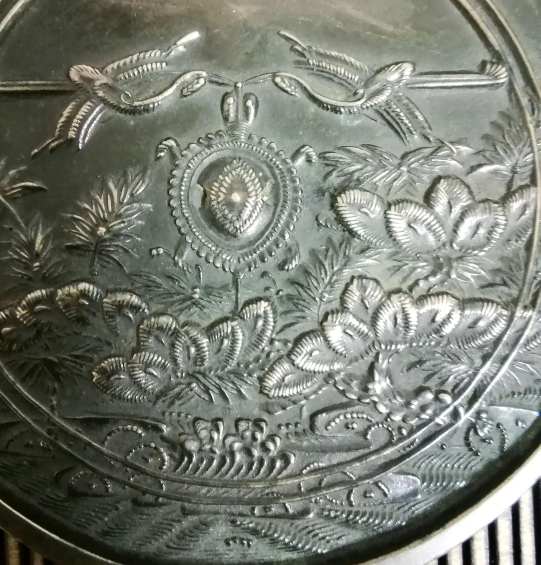 和鏡　銅鏡　柄鏡　手鏡　室町時代　古銅　吉祥文様　和骨董　アンティーク