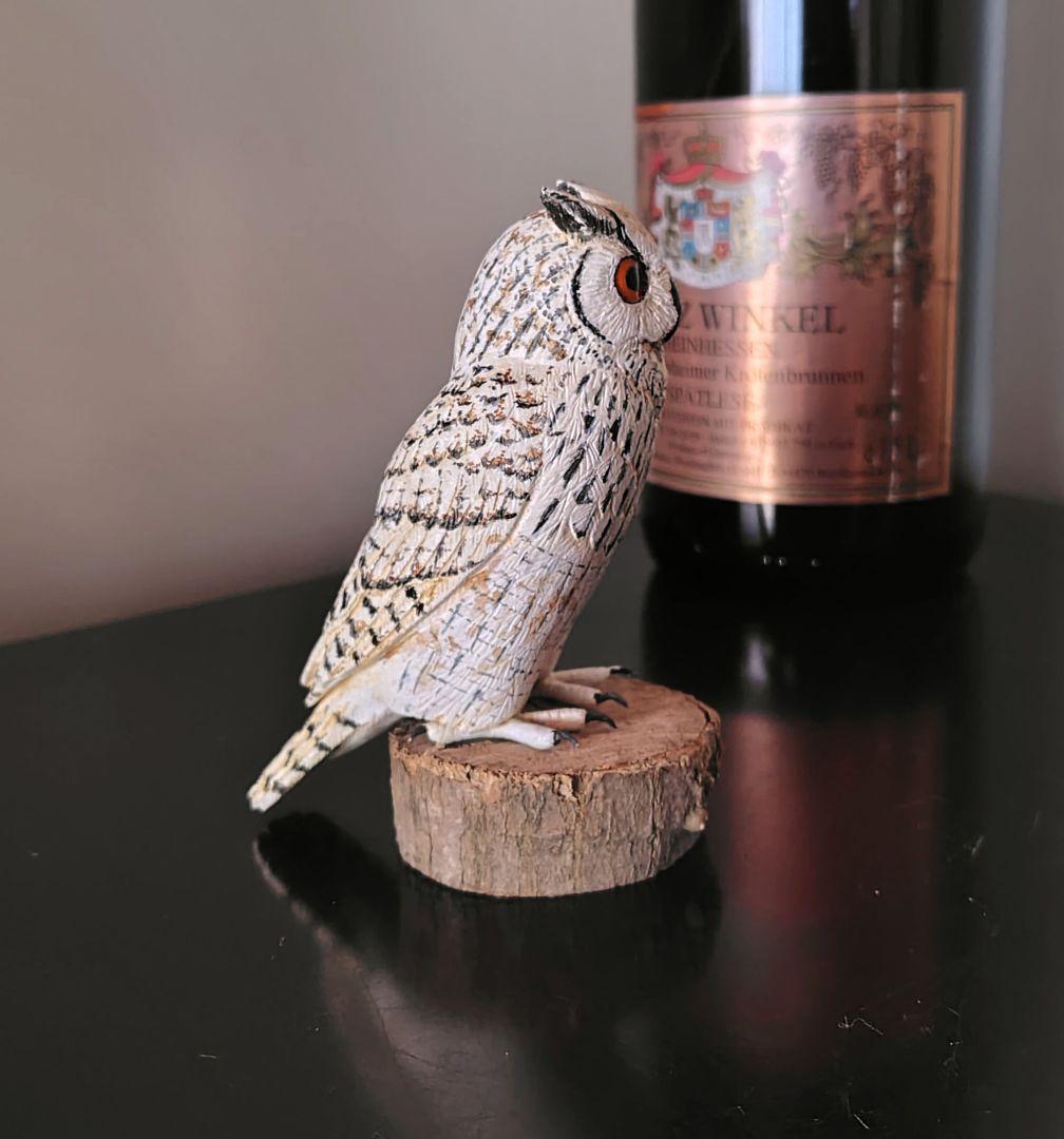 小さなバードカービング シベリアワシミミズク 野鳥 木彫り 梟