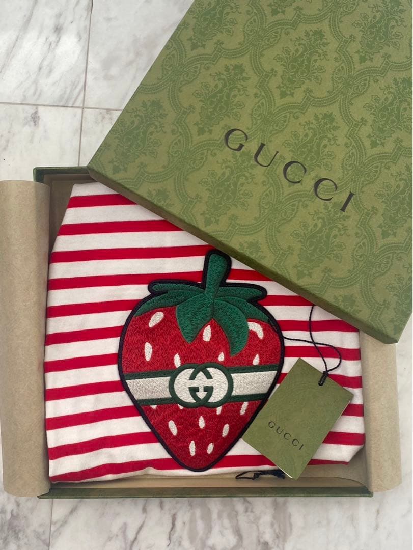 GUCCI ストライプ コットン ペット Tシャツ Mサイズ