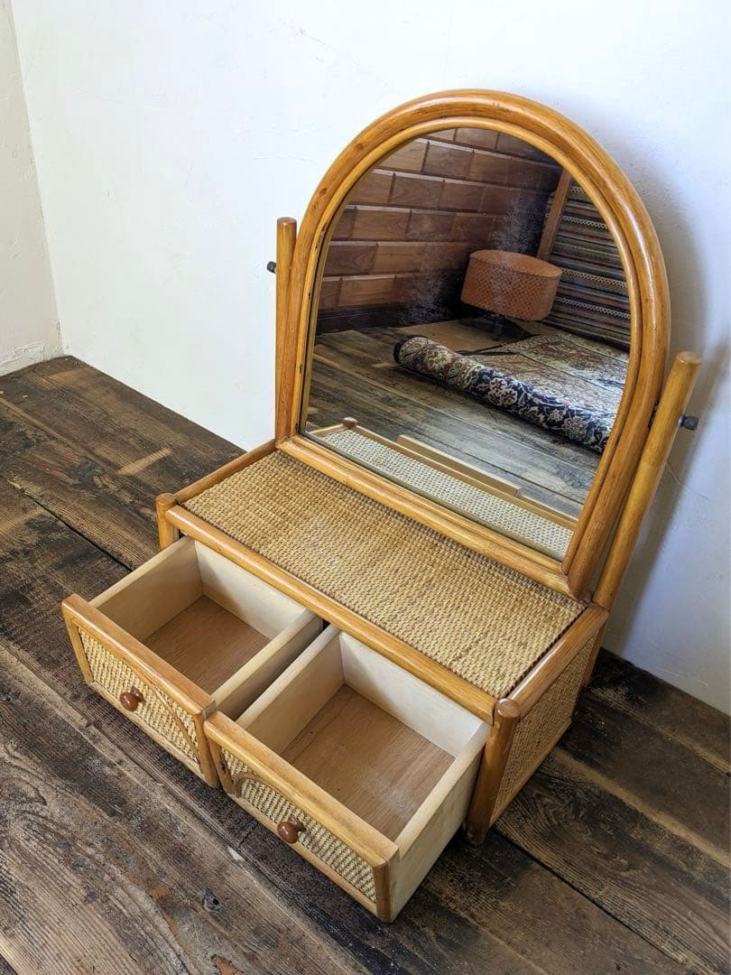 総ラタンのドレッサー　鏡台　ミニサイズ