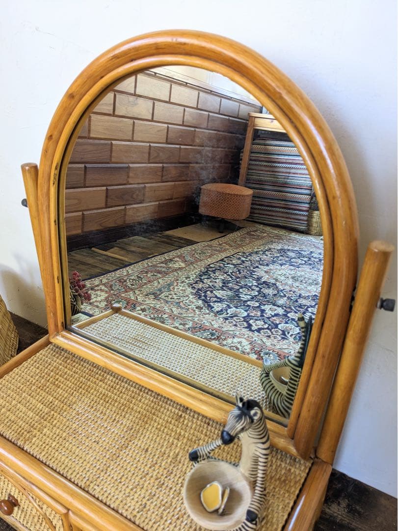 総ラタンのドレッサー　鏡台　ミニサイズ