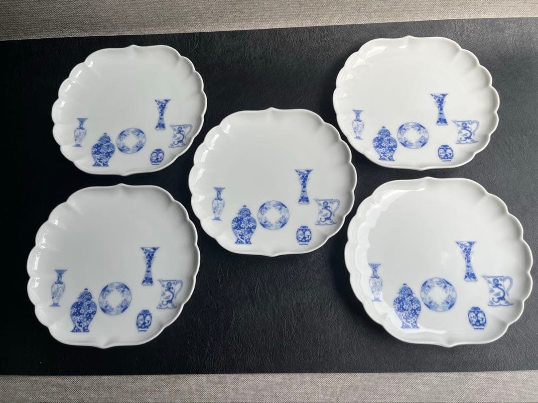 深川製磁　ブルーチャイナ　銘々皿　サービス皿揃　菊中割　5枚