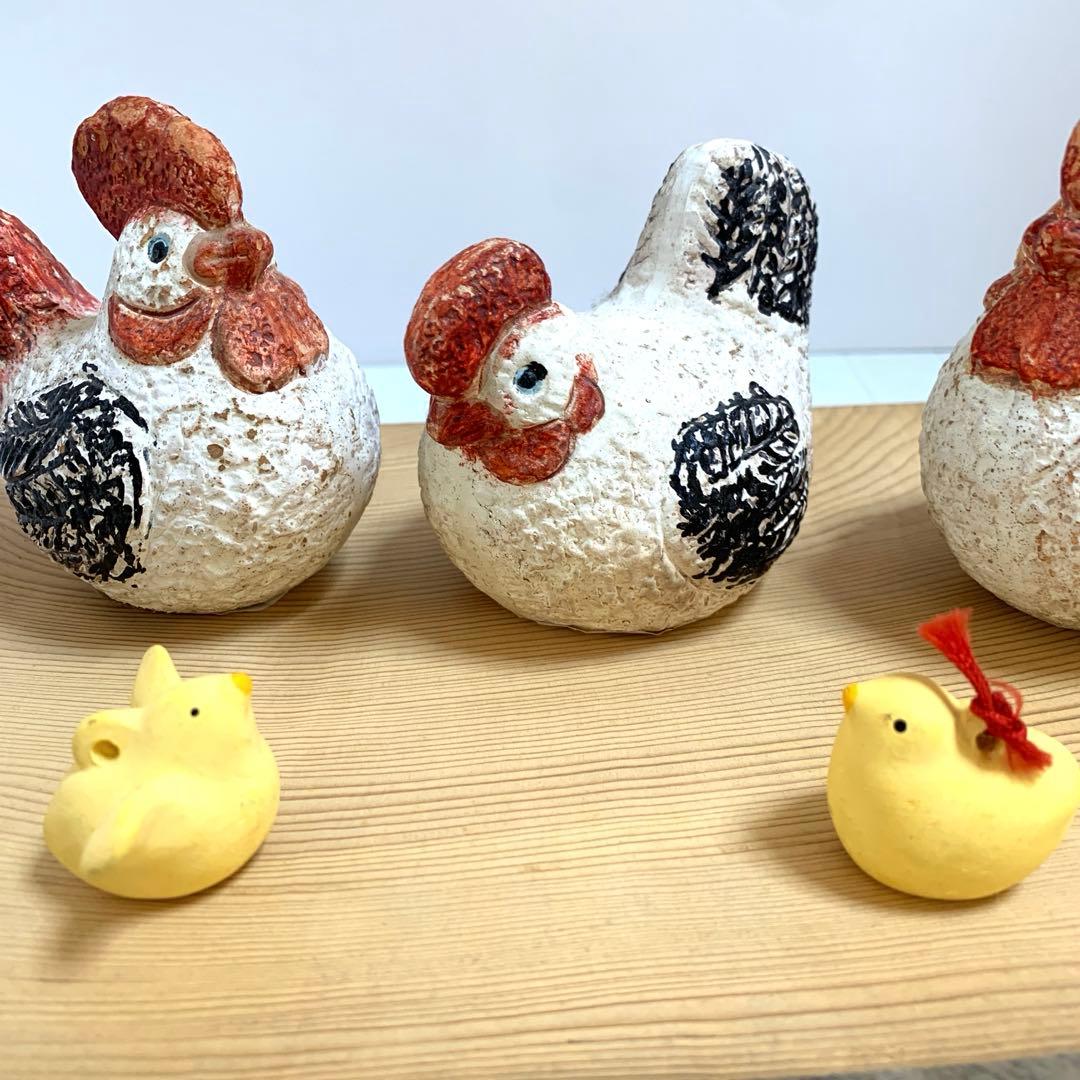 D☆ レトロ　鶏　ひよこ　にわとり　親子　焼き物　土鈴　置物