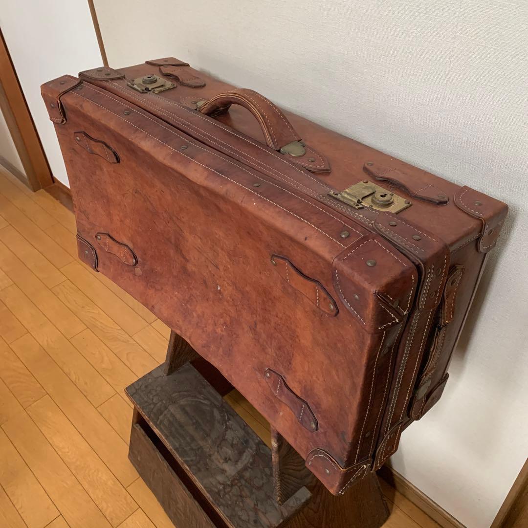 アンティークレザー本革トランク重厚収納ケースヴィンテージオブジェ昭和レトロ
