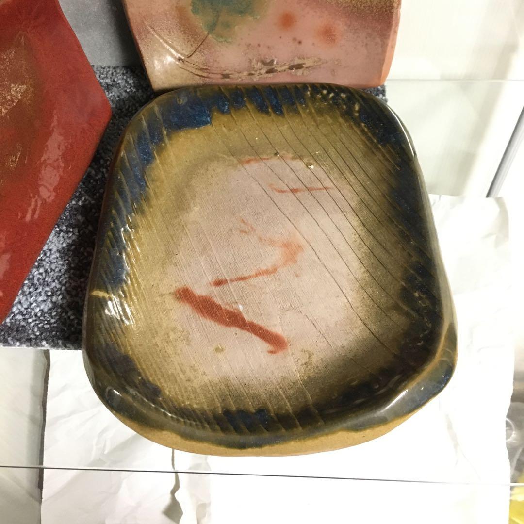 備前焼　緋襷　絵皿　角皿　長方皿　四方皿　大１枚　小２枚　セット