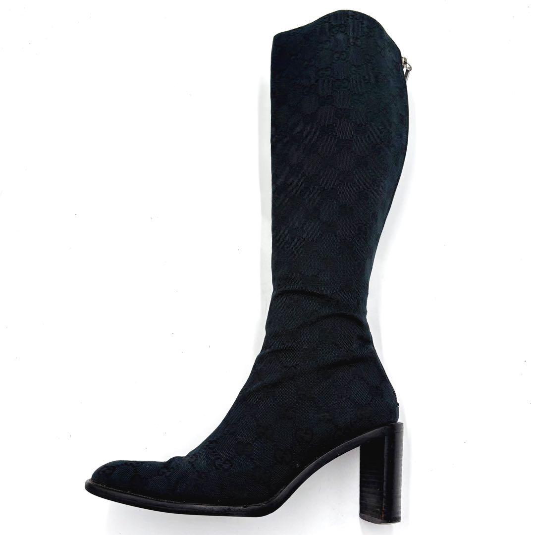 GUCCI グッチ GGキャンバス ロングブーツ サイズ37 約24㎝ ブラック