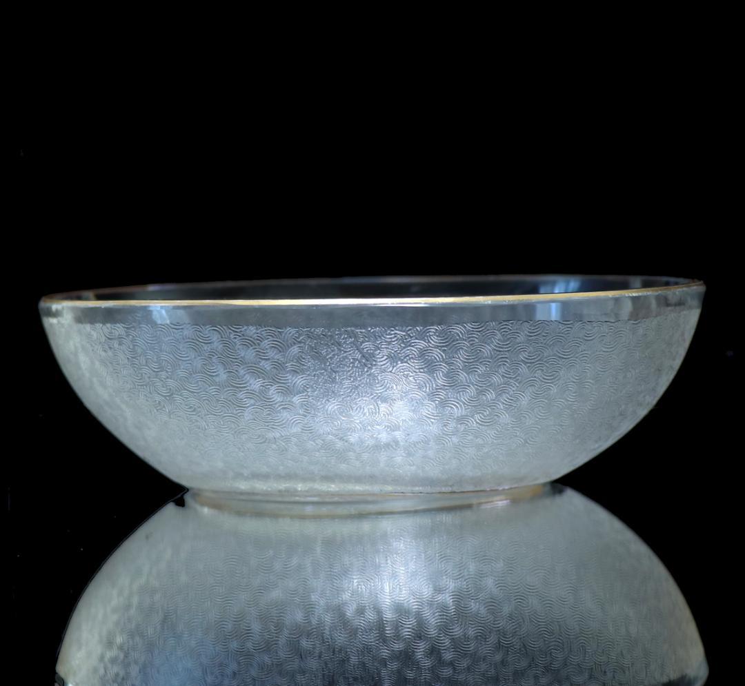 オールド・バカラ 珍品 春海商店特注 青海波文 金彩楕円浅皿 懐石料理具 小付