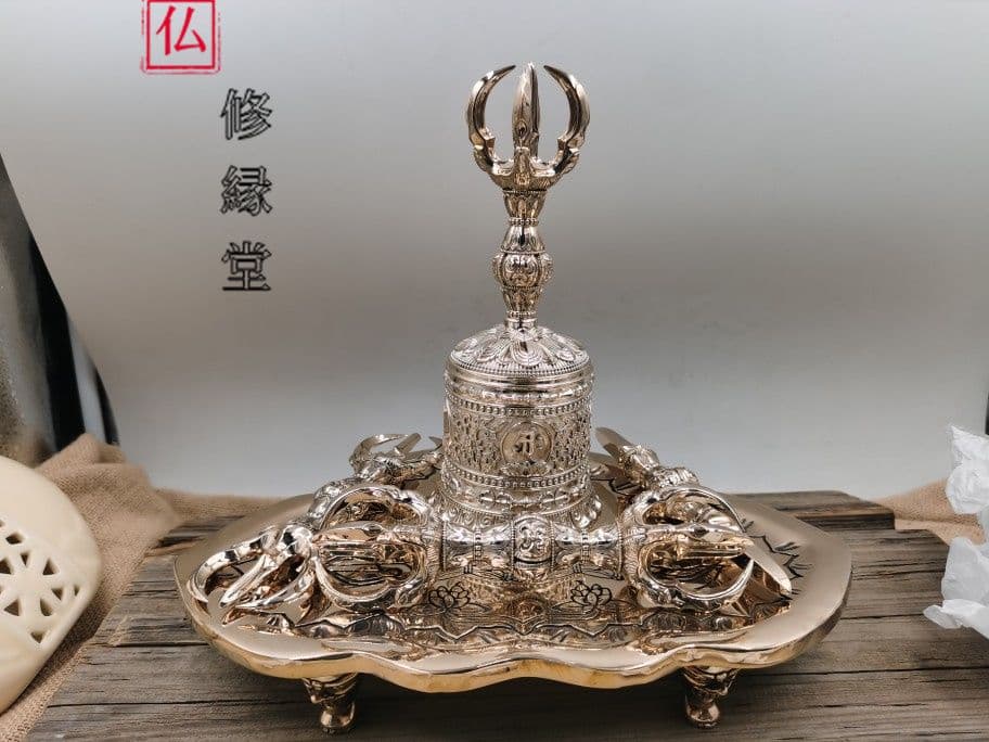 【修縁堂】密教法具 鬼面5点セット 鬼面の鈴 鐘 五鈷杵 三鈷杵 独鈷杵 真鍮