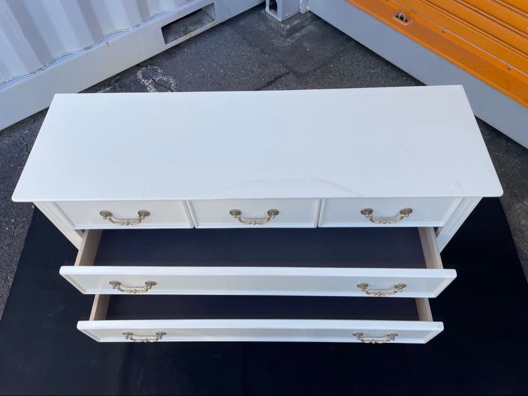 姫家具　アンティーク　欧米家具　ホワイト木製チェスト 6引き出し　猫脚