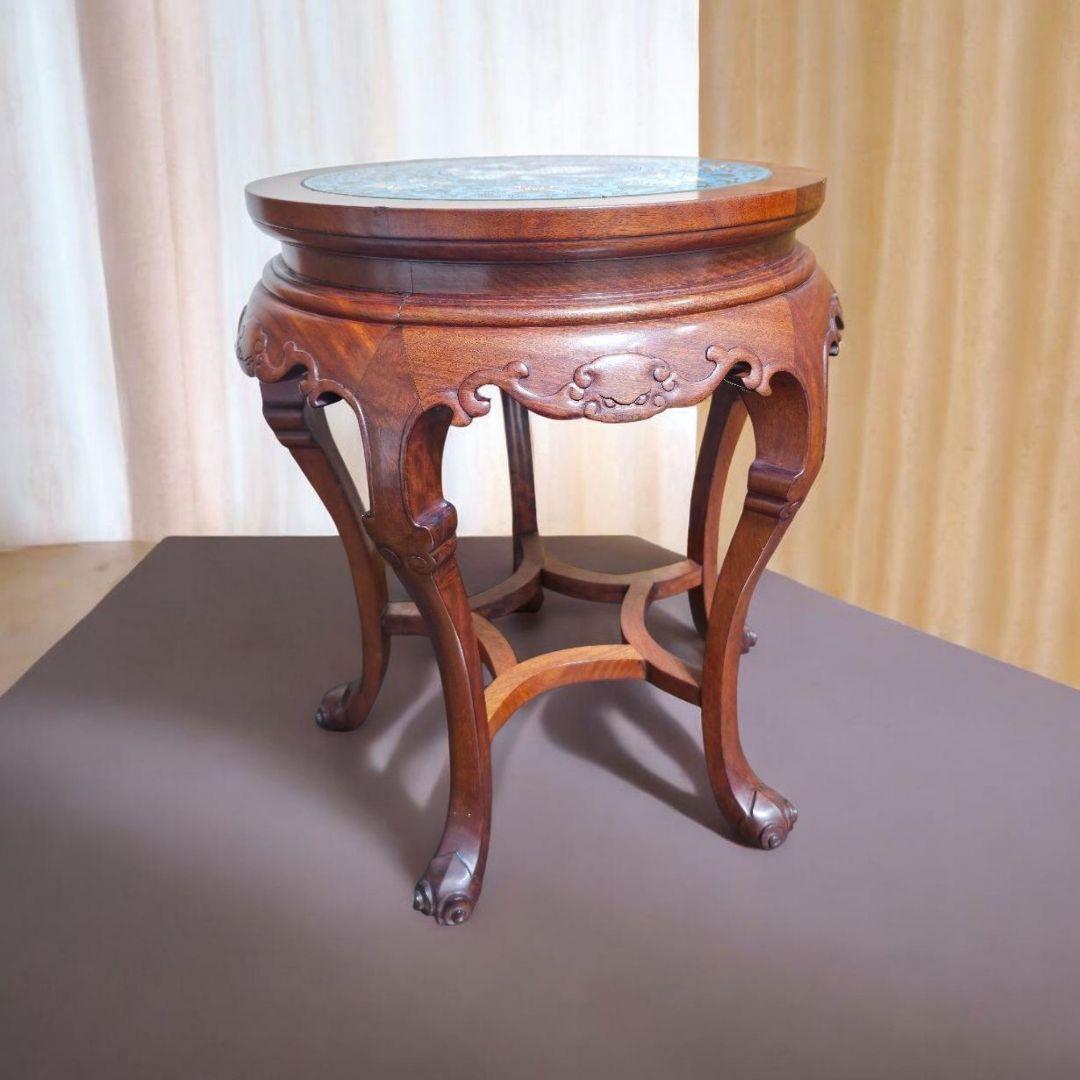 【188】景泰蘭　七宝天板　サイドテーブル　花台飾り台置台装飾時代 唐物中国美術