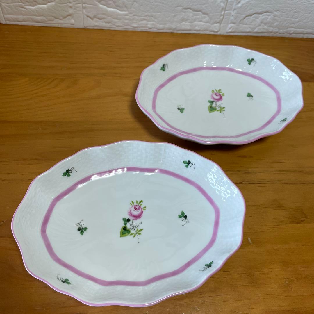 ヘレンド ウィーンの薔薇 ピンク オーバルディッシュ　2枚セット