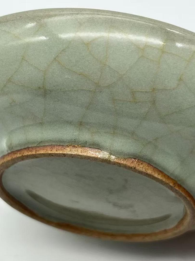南宋時代　哥窯青釉開片盤　宋哥窯青釉盤　青磁皿　茶道具　唐物(F-123)