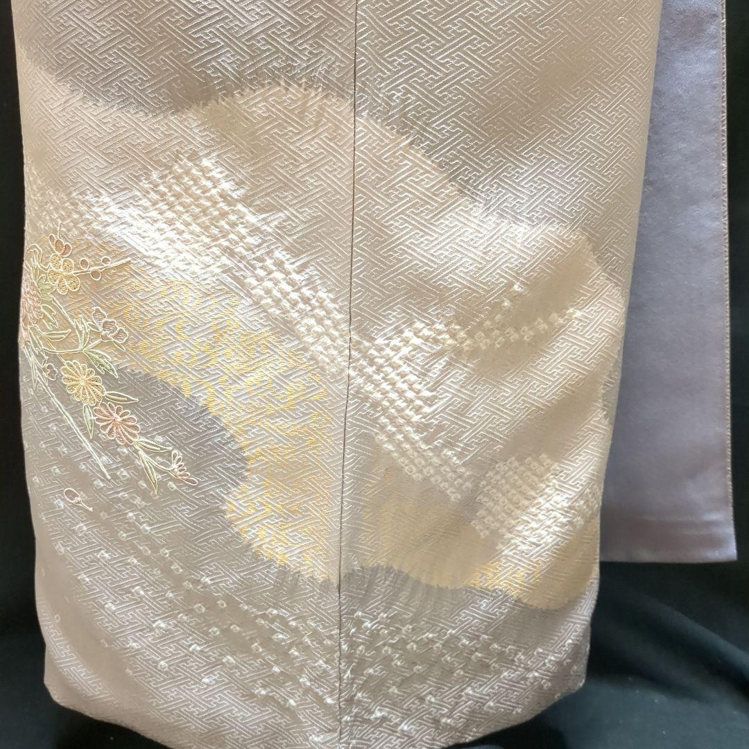 【訪問着】絞り　汕頭刺繍　スワトウ　紗綾形地模様　単品　入園入学式　お茶会　綸子