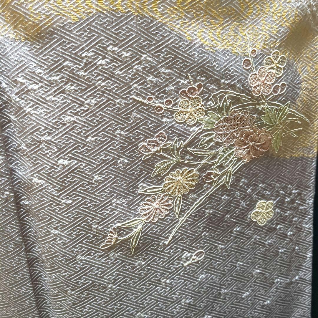 【訪問着】絞り　汕頭刺繍　スワトウ　紗綾形地模様　単品　入園入学式　お茶会　綸子