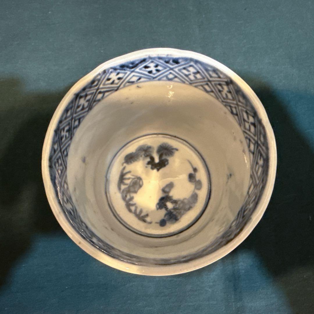 古伊万里　蕎麦猪口　江戸後期　花草唐草文