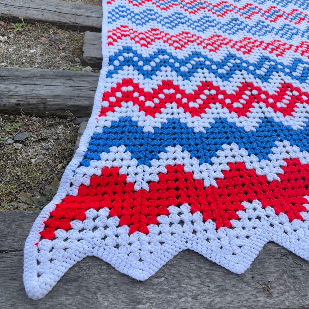 【USA vintage】グラニーブランケット 赤 青 白 トリコロール