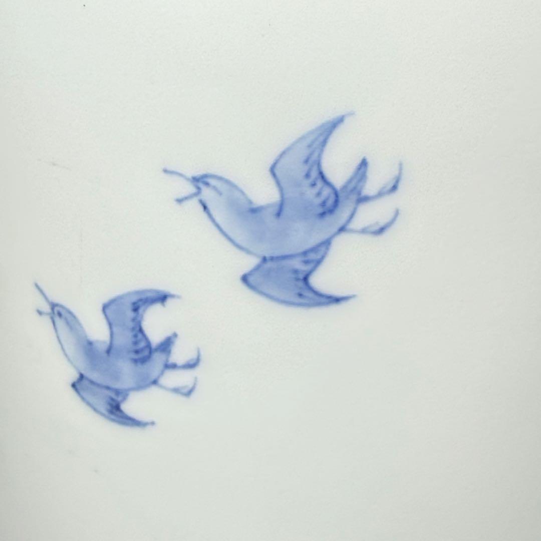 明治大正期　平戸焼　染付鳥文様水指　共箱　特注蓋付　茶道具　裏千家　表千家