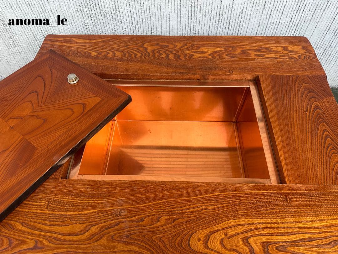 4003【座卓】伝統木芸士　石橋武士作　囲炉裏　欅　収納　和モダン◎