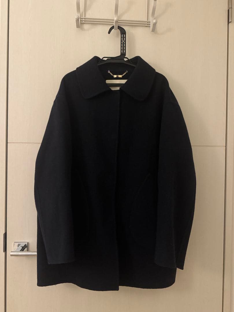 ドゥクラッセ　カシミヤ混ウールリバーステンカラーコート　ネイビー　サイズ9