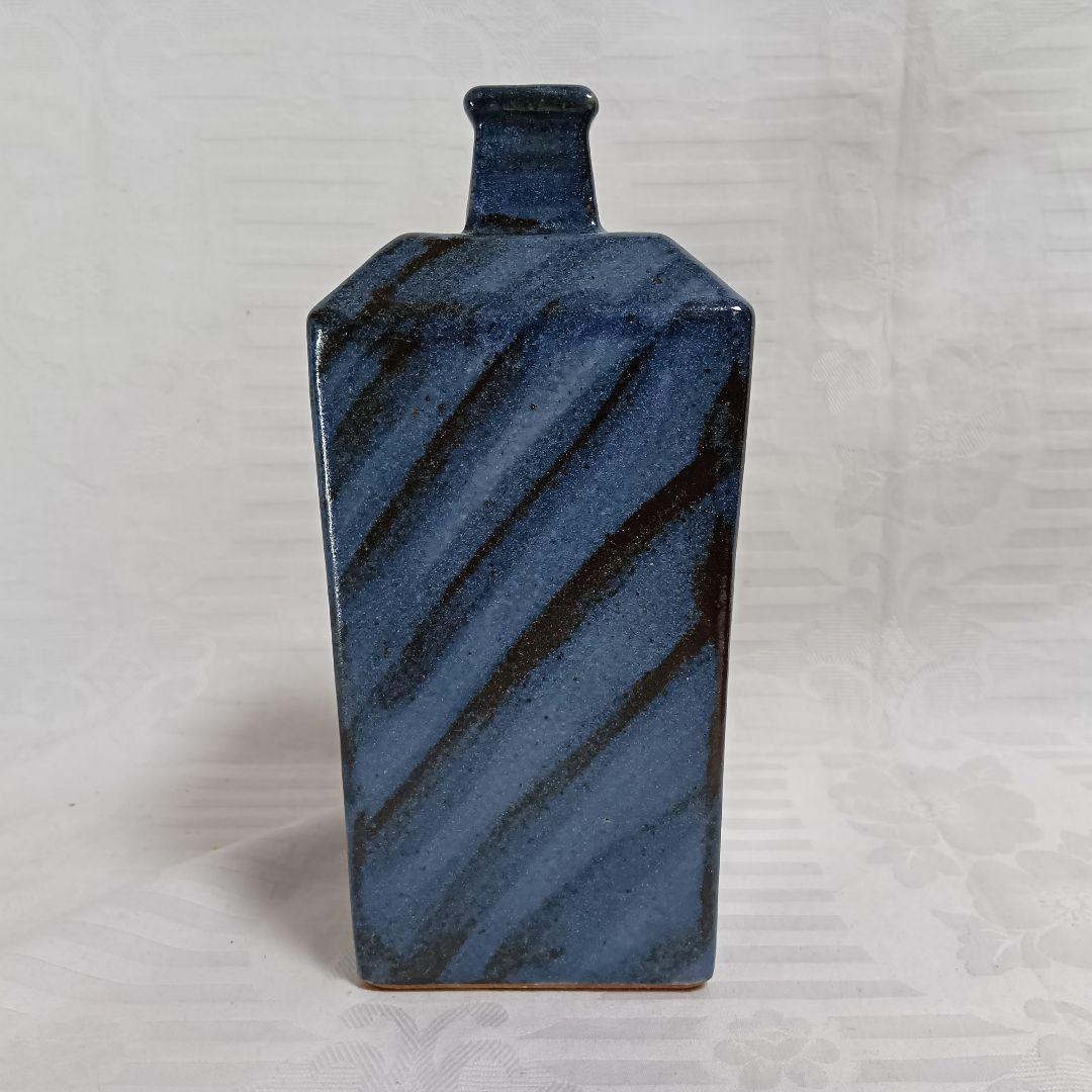 伊勢神楽の窯 奥田康博 呉州窯 方瓶 共箱付 角瓶 花瓶 ブルー