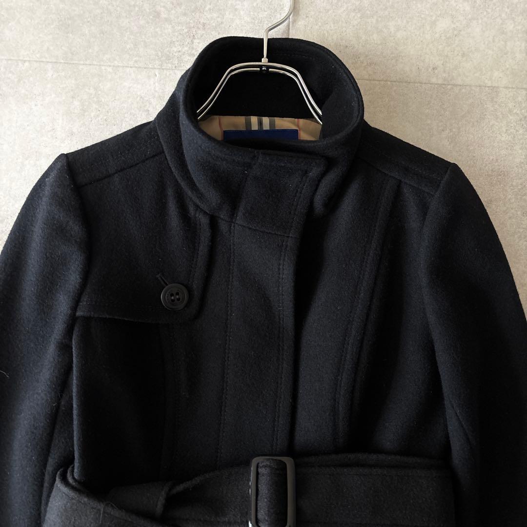 アンゴラ✨️バーバリーブルーレーベル ベルテッドコート 38 黒 ノバチェック
